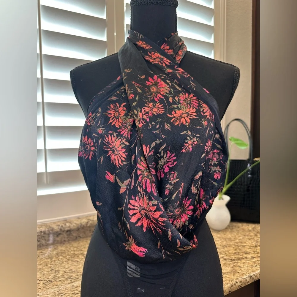NWT FREE PEOPLE  There She Goes Bodysuit Satin Halter Neck Tie- size Medium